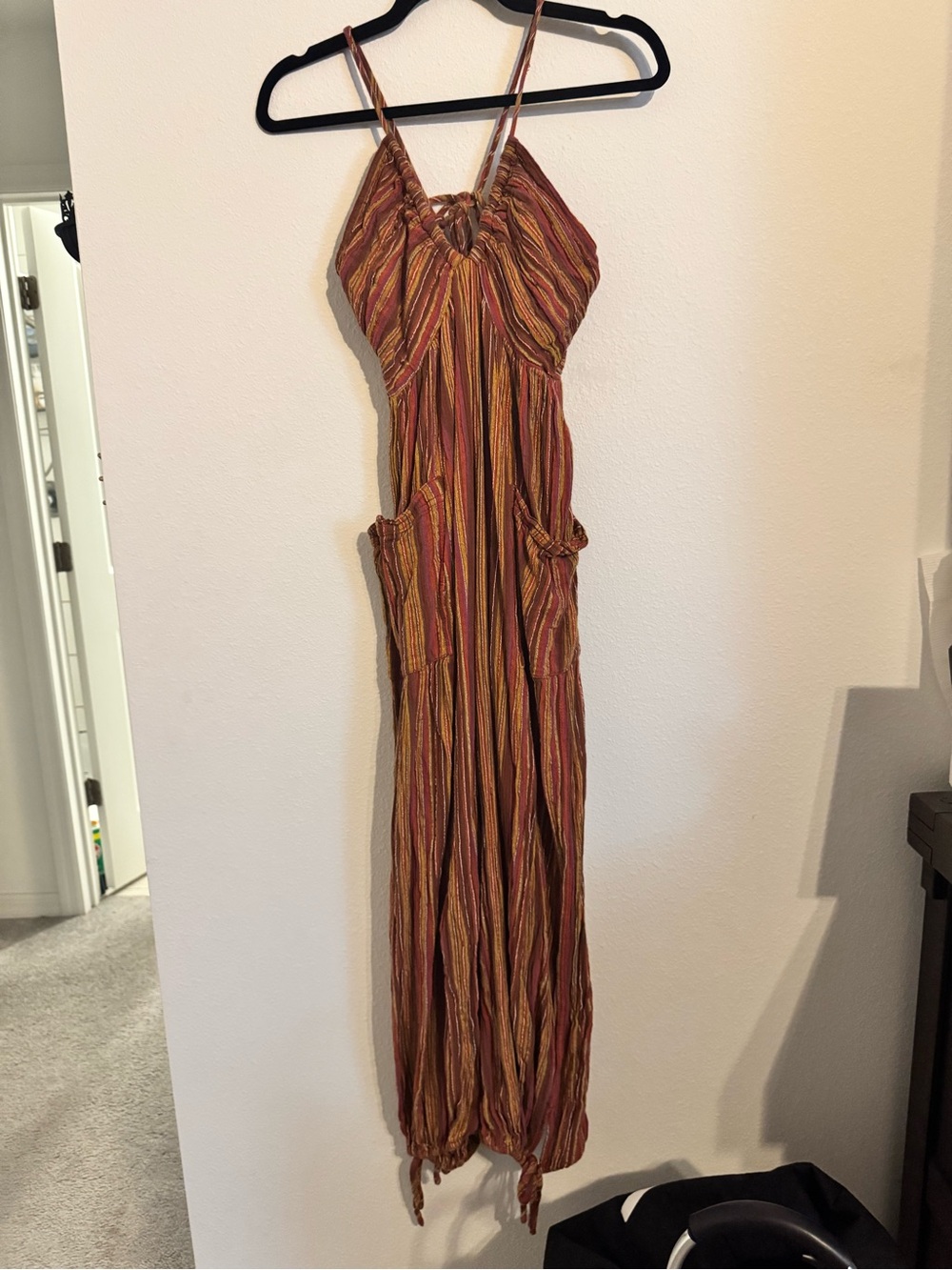 Free People XS Striped Halter Romper in Rust & Gold - Picture 2 of 5